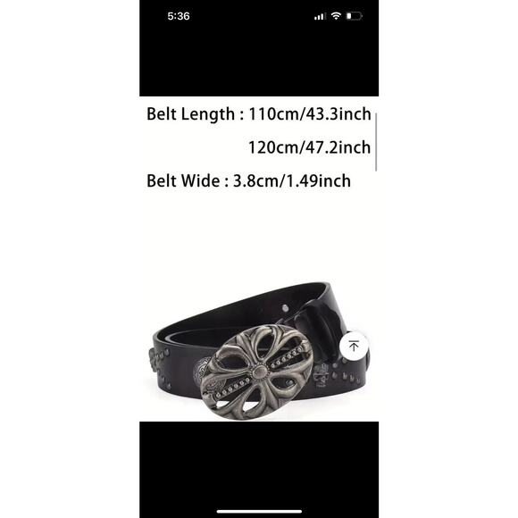 Bed Stu Leather Belt, Large Glimmer Black Leather, Studs & Buckle Sexpot Skull
